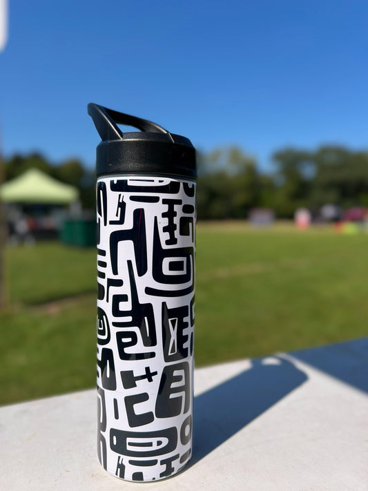 Black and White Geometric Travel Tumbler – Leakproof Insulated Stainless Steel Flask with Lid for Hot & Cold Drinks