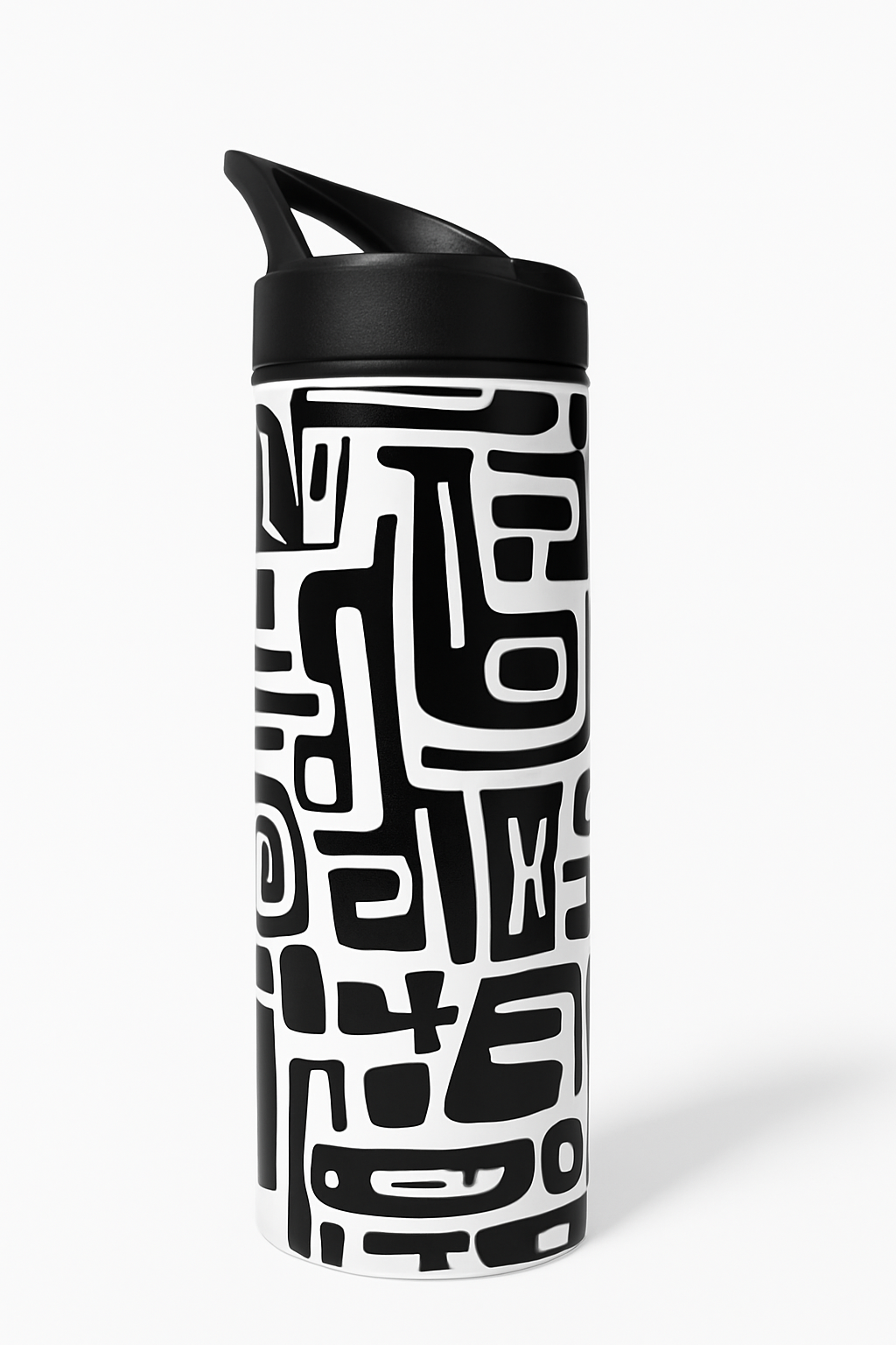 Black and White Geometric Travel Tumbler – Leakproof Insulated Stainless Steel Flask with Lid for Hot & Cold Drinks