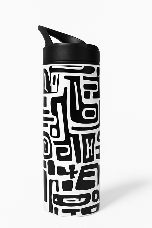 Black and White Geometric Travel Tumbler – Leakproof Insulated Stainless Steel Flask with Lid for Hot & Cold Drinks
