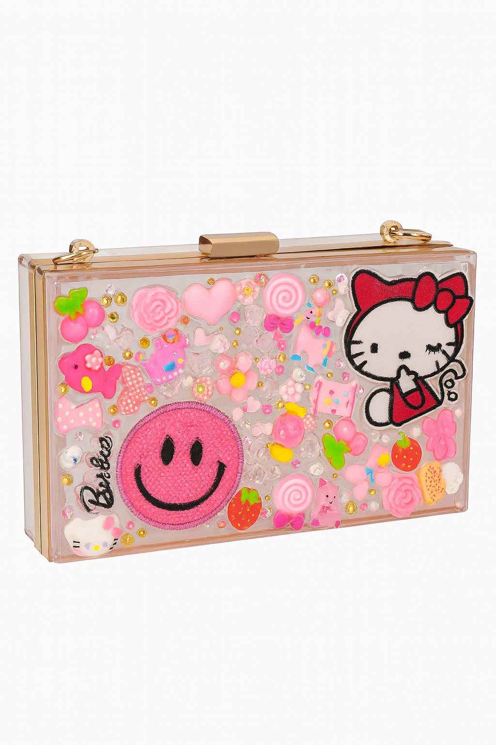 Hello Kitty Resin Purse Cute Pink Crossbody Bag with Decorative Charms