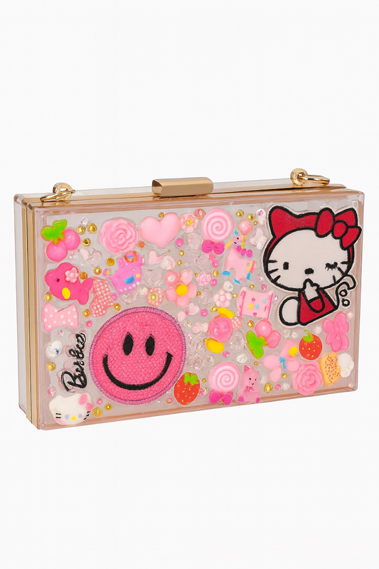 Hello Kitty Resin Purse Cute Pink Crossbody Bag with Decorative Charms