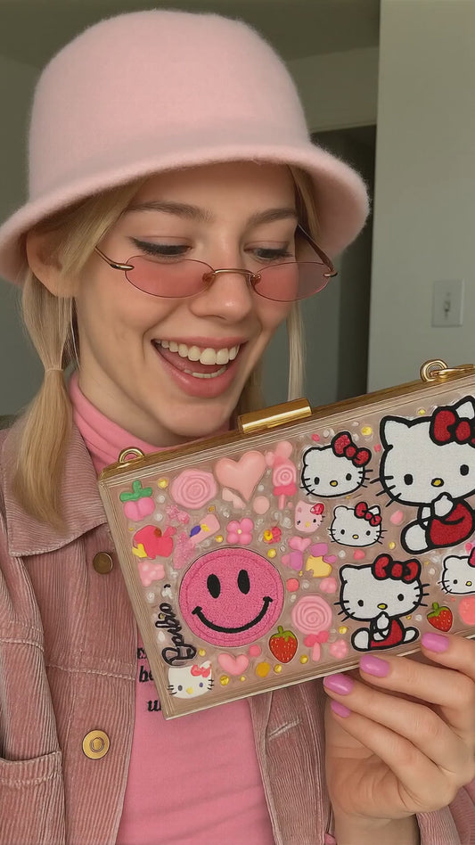 Hello Kitty Resin Purse Cute Pink Crossbody Bag with Decorative Charms